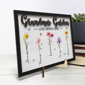 Notre amour grandit ici - Plaque en bois personnalisée à 2 couches avec support - Cadeau de pendaison de crémaillère pour les membres de la famille