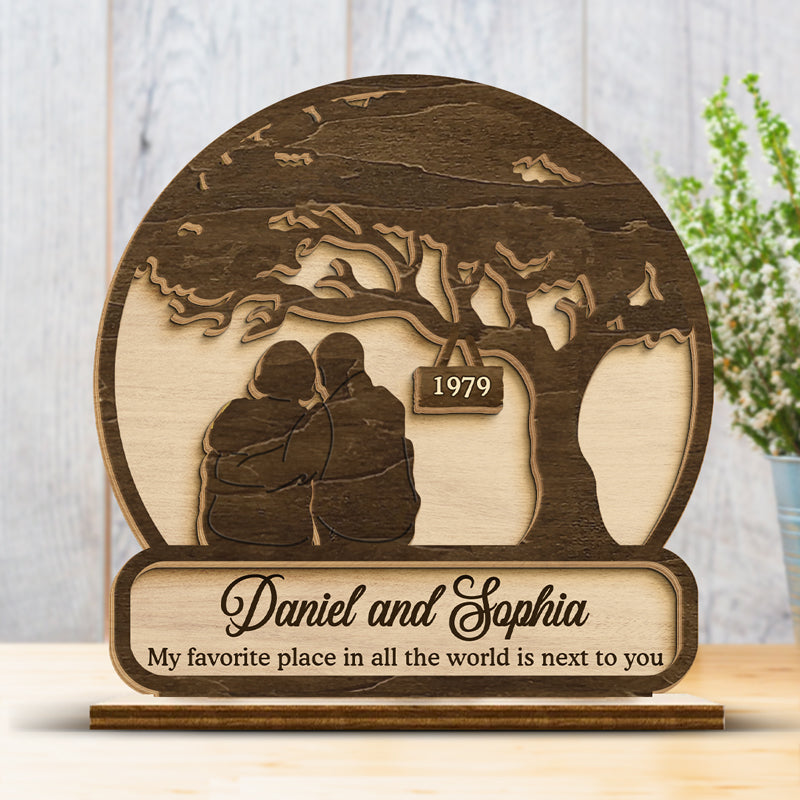 S'asseoir ensemble suffit - Plaque en bois personnalisée à 2 couches avec support plat pour couple - Cadeau de pendaison de crémaillère, cadeau pour mari et femme, cadeau d'anniversaire