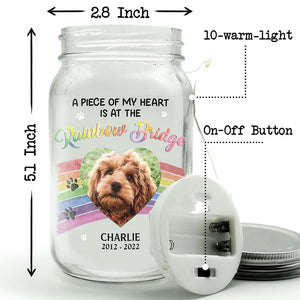Photo personnalisée, brillez toujours dans mon cœur ! Lampe commémorative personnalisée en pot Mason ! Cadeau de condoléances pour les propriétaires et les amoureux des animaux.