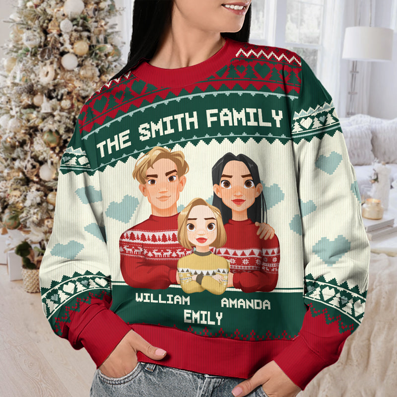 Notre famille est tout - Sweat-shirt personnalisé moche pour la famille - Pull en laine unisexe - Cadeau de Noël pour les membres de la famille