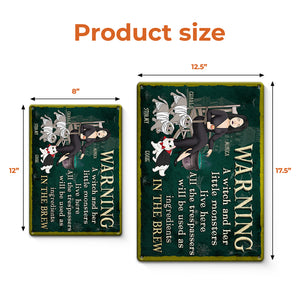 A Witch And Her Little Monsters Live Here - Personalized Custom Home Decor Witch Metal Sign - Halloween Gift For Witches, Yourself