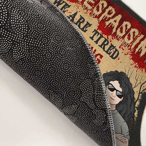 Interdiction d'entrer, nous en avons assez de cacher des corps - Tapis décoratif personnalisé pour couple - Cadeau d'Halloween pour mari et femme, anniversaire