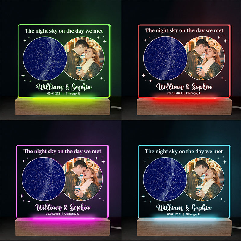 Photo personnalisée sous ce ciel, notre histoire a commencé pour toujours - Lumière LED 3D personnalisée pour couple - Cadeau pour mari et femme, anniversaire