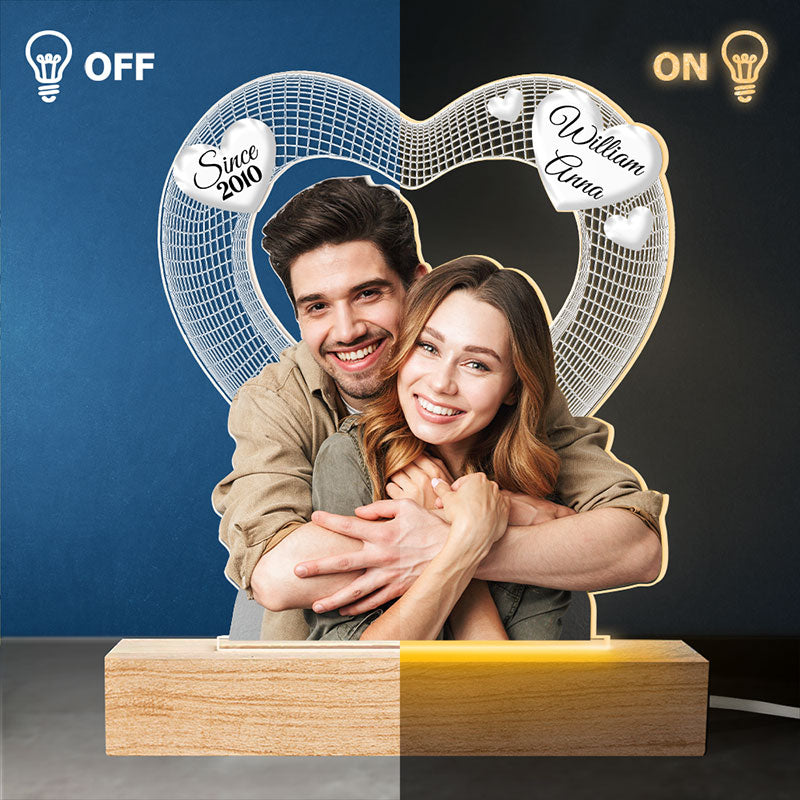 Photo personnalisée « Je t'aime » - Lampe LED 3D personnalisée en forme de couple - Téléchargez une photo pour un cadeau d'anniversaire ou de mariage