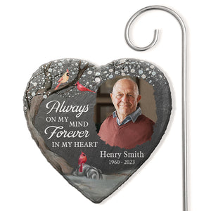 Custom Photo Forever In My Heart - Memorial Personalized Custom Heart Shaped Memorial Garden Slate & Hook - Sympathy Gift For Family Members