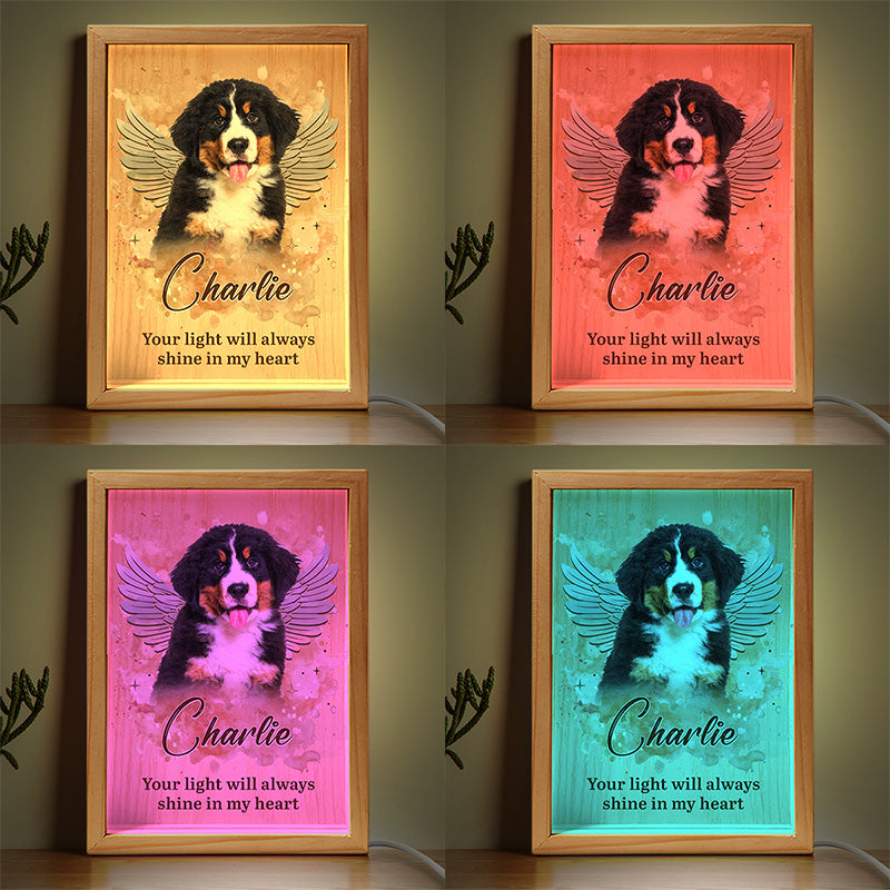 Photo personnalisée avec empreintes de pattes sur nos cœurs - Cadre photo personnalisé avec lumière - Cadeau de condoléances pour les propriétaires et les amoureux des animaux
