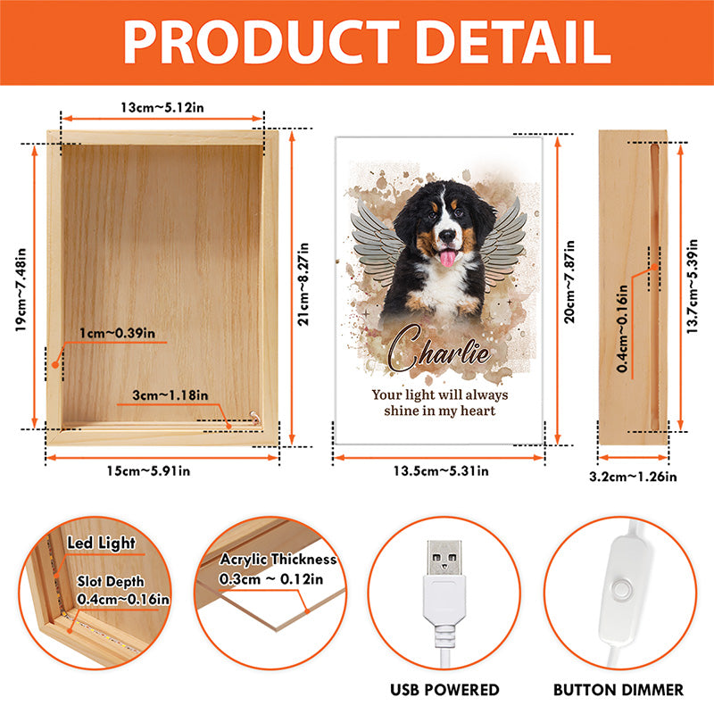 Photo personnalisée avec empreintes de pattes sur nos cœurs - Cadre photo personnalisé avec lumière - Cadeau de condoléances pour les propriétaires et les amoureux des animaux