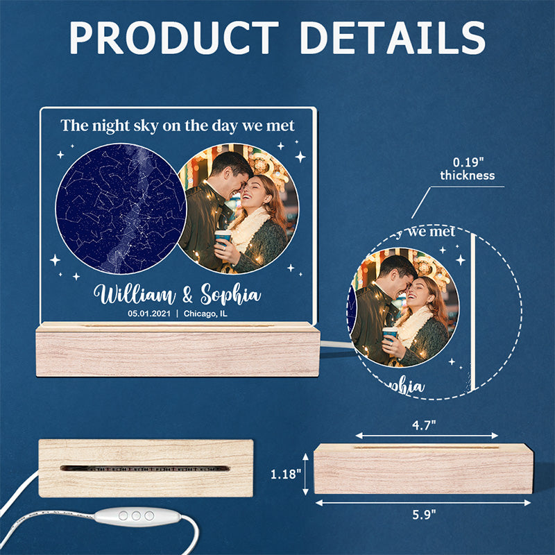 Photo personnalisée sous ce ciel, notre histoire a commencé pour toujours - Lumière LED 3D personnalisée pour couple - Cadeau pour mari et femme, anniversaire