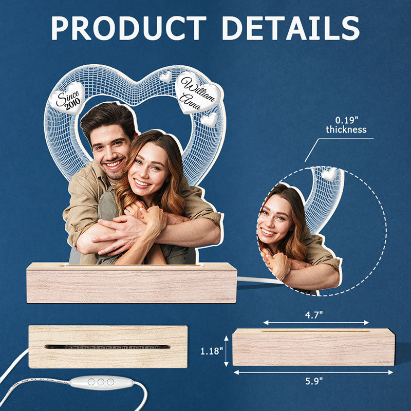 Photo personnalisée « Je t'aime » - Lampe LED 3D personnalisée en forme de couple - Téléchargez une photo pour un cadeau d'anniversaire ou de mariage