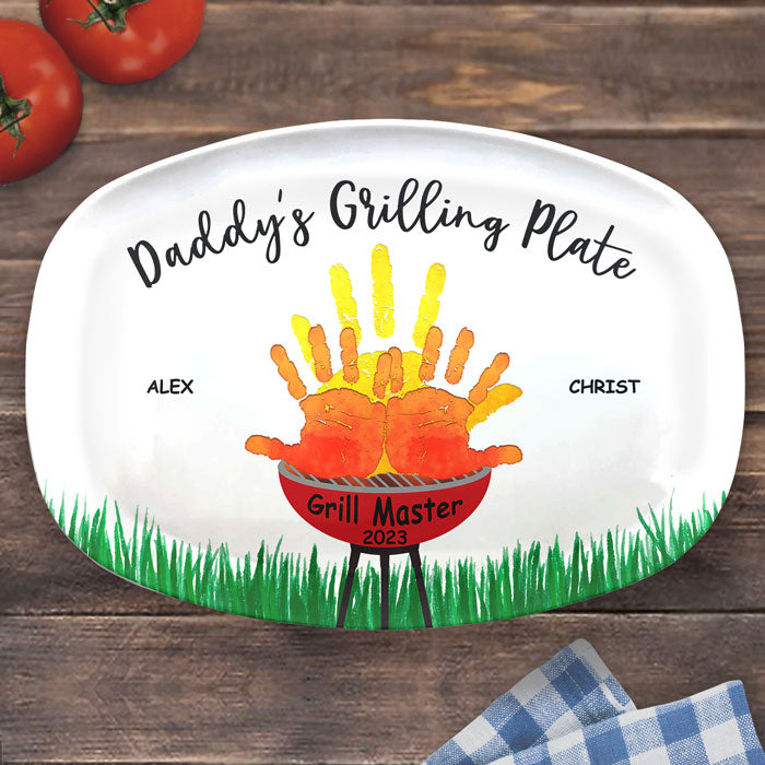 Papa Grill Master - Plateau personnalisé familial - Cadeau de fête des pères et d'anniversaire pour papa