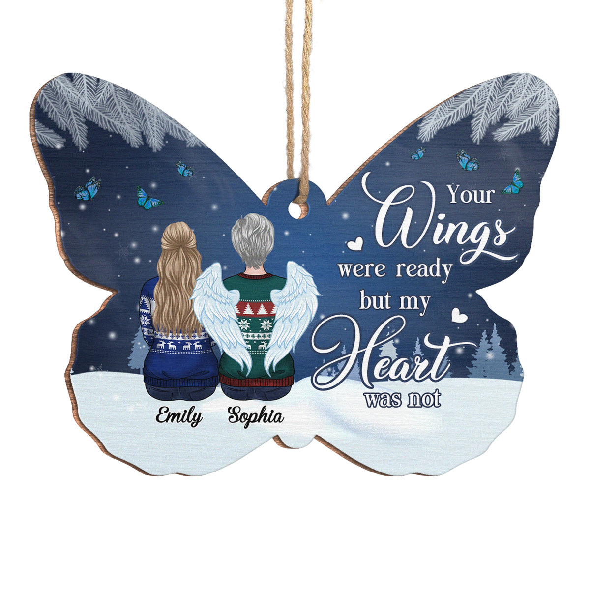 À jamais dans nos esprits - Ornement commémoratif personnalisé en bois en forme de papillon - Cadeau de Noël, cadeau de condoléances pour les membres de la famille