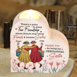 Les amies cessent d'être amies et deviennent sœurs - Bougeoir personnalisé en forme de cœur - Cadeau pour meilleures amies, meilleures amies et sœurs