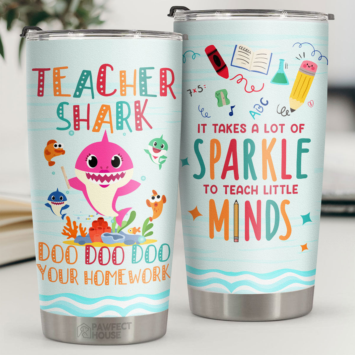 Professeur Requin Doo Doo Doo Doo Vos Devoirs - Gobelet - Appréciation, Remise des diplômes, Retraite, Cadeau de remerciement pour professeur, Cadeau de professeur des étudiants