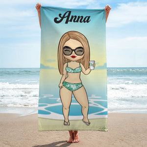 Serviettes de plage personnalisées Chibi Lady 60"x30" pour adultes, serviette de plage sans sable, accessoires de plage pour les vacances, serviettes de voyage, essentiels de plage pour femmes, serviette de plage pour filles