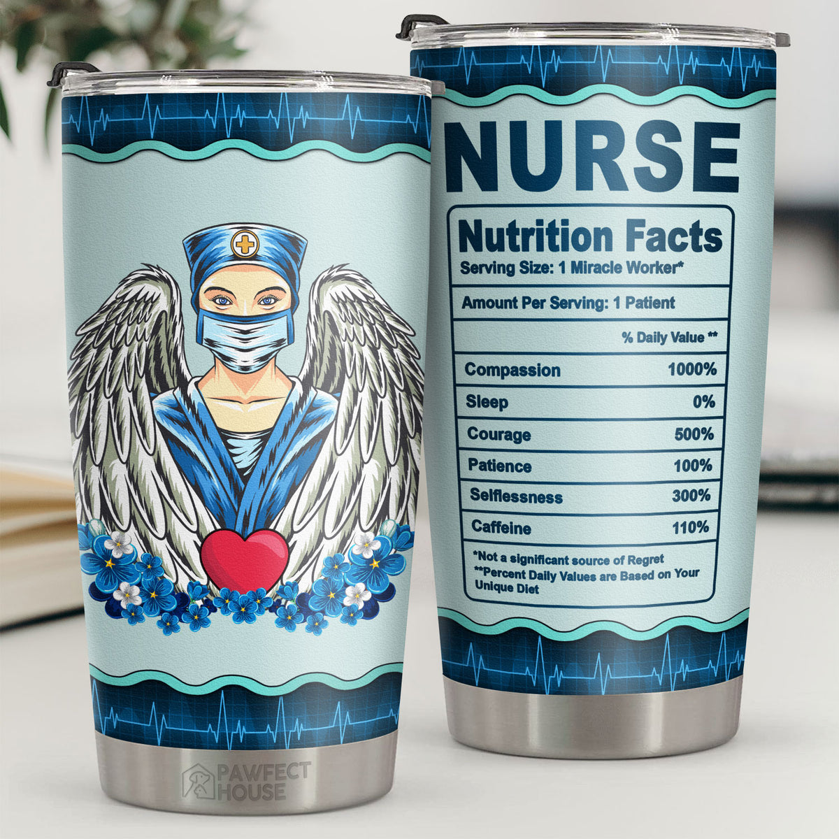 Valeurs nutritionnelles pour infirmière Miracle Worker - Gobelet - Cadeau d'appréciation, de remise de diplôme, de retraite, de remerciement pour infirmière, cadeau pour la Semaine des infirmières, vie d'infirmière
