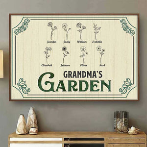 Les jolies fleurs de Nana - Affiche horizontale personnalisée pour la famille - Cadeau d'anniversaire pour maman et grand-mère