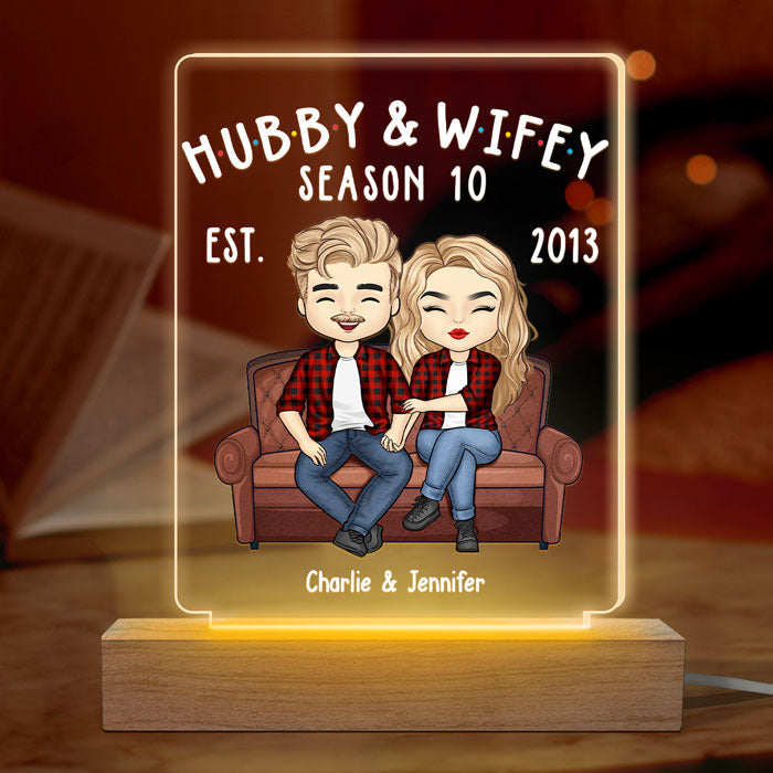 Hubby &amp; Wifey Season - Lampe LED 3D personnalisée pour couple - Cadeau pour mari et femme, anniversaire