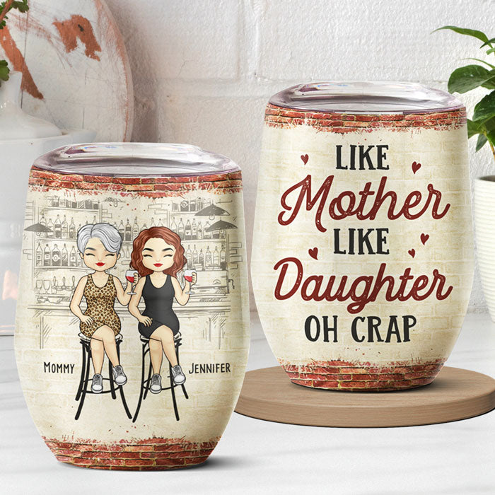 Mère Fille Oh Merde - Verre à vin personnalisé pour la famille - Cadeau de fête des mères, d'anniversaire pour mère de la part de sa fille 