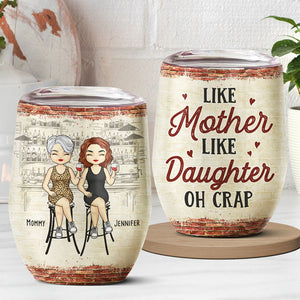 Mère Fille Oh Merde - Verre à vin personnalisé pour la famille - Cadeau de fête des mères, d'anniversaire pour mère de la part de sa fille 