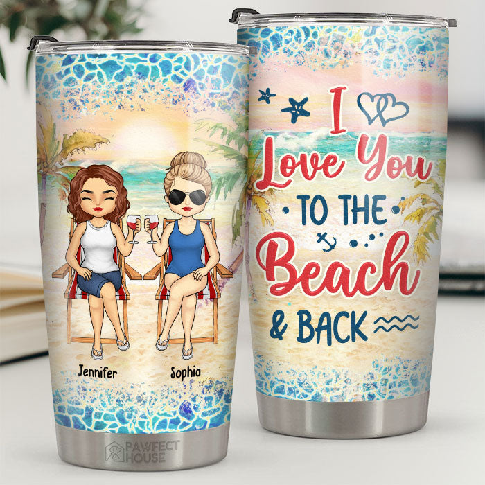 Aller-retour à la plage - Gobelet personnalisé Bestie - Cadeau pour meilleures amies, meilleures amies, sœurs