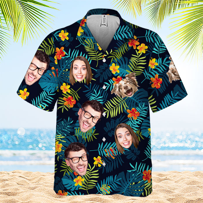 Chemise hawaïenne unisexe avec photo personnalisée - Cadeau de vacances d'été et de voyage personnalisé pour la famille, les amoureux des chiens et des chats - Ambiance tropicale uniquement