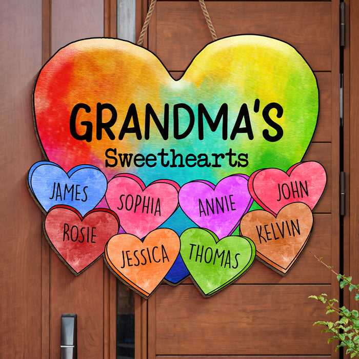 Grandma's Sweethearts - Panneau en bois personnalisé pour la décoration de la maison - Cadeau de fête des mères, de pendaison de crémaillère pour grand-mère