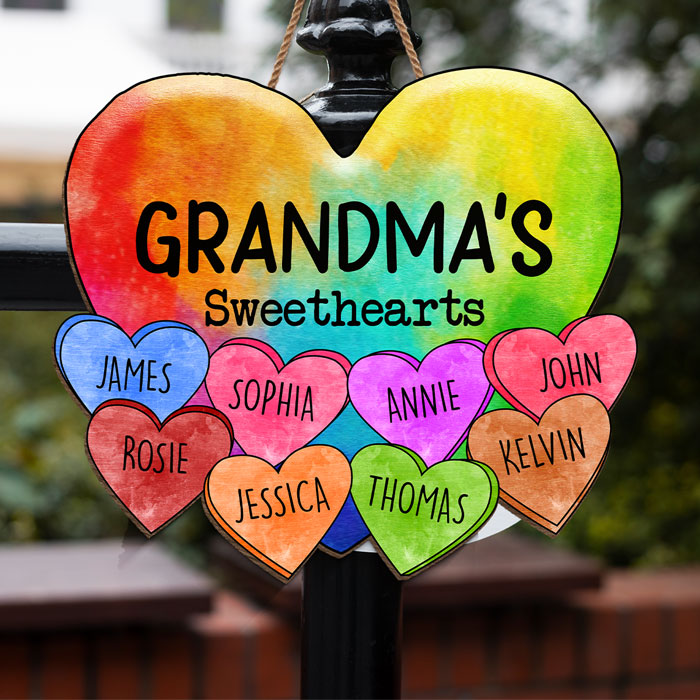 Grandma's Sweethearts - Panneau en bois personnalisé pour la décoration de la maison - Cadeau de fête des mères, de pendaison de crémaillère pour grand-mère
