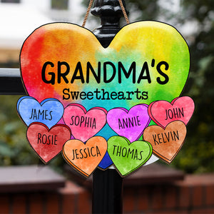 Grandma's Sweethearts - Panneau en bois personnalisé pour la décoration de la maison - Cadeau de fête des mères, de pendaison de crémaillère pour grand-mère