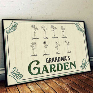 Les jolies fleurs de Nana - Affiche horizontale personnalisée pour la famille - Cadeau d'anniversaire pour maman et grand-mère