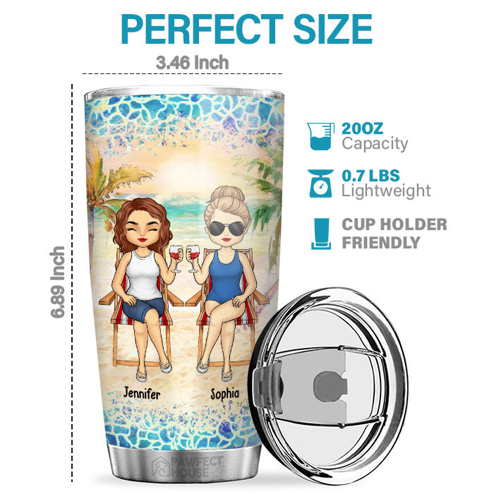 Aller-retour à la plage - Gobelet personnalisé Bestie - Cadeau pour meilleures amies, meilleures amies, sœurs