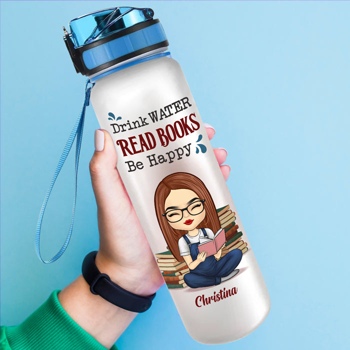 Buvez de l'eau, lisez des livres et soyez heureux - Bouteille d'eau personnalisée avec suivi - Cadeau pour les amoureux des livres