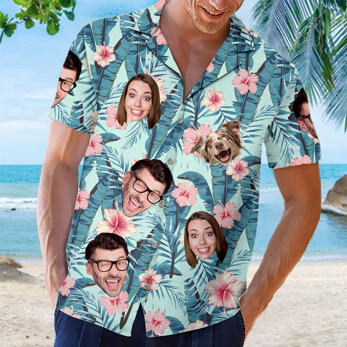 Chemise hawaïenne unisexe avec photo personnalisée - Cadeau de vacances d'été et de voyage personnalisé pour la famille, les amoureux des chiens et des chats - Ambiance tropicale uniquement