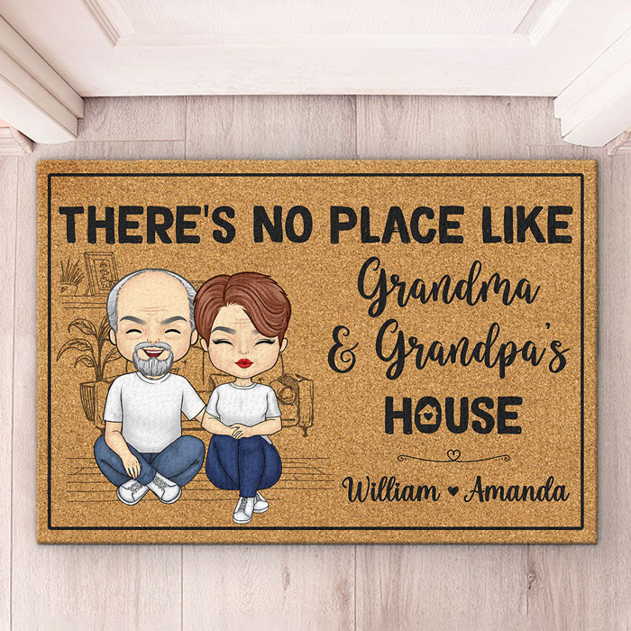 Il n'y a pas d'endroit comme la maison de grand-mère et grand-père - Tapis décoratif personnalisé pour la famille - Cadeau pour grand-mère, grand-père