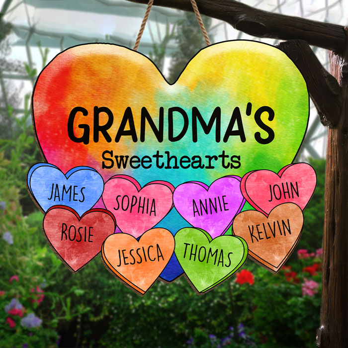 Grandma's Sweethearts - Panneau en bois personnalisé pour la décoration de la maison - Cadeau de fête des mères, de pendaison de crémaillère pour grand-mère