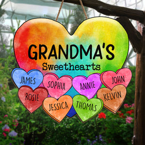 Grandma's Sweethearts - Panneau en bois personnalisé pour la décoration de la maison - Cadeau de fête des mères, de pendaison de crémaillère pour grand-mère