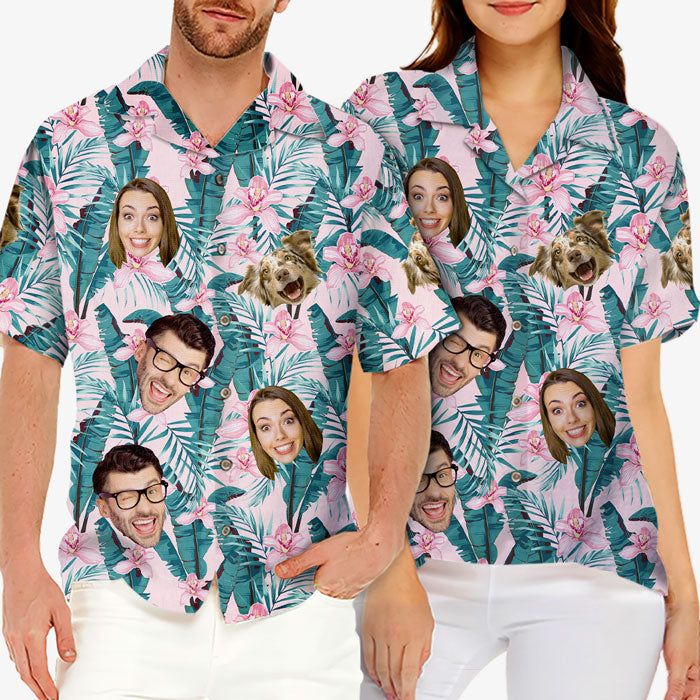 Chemise hawaïenne unisexe avec photo personnalisée - Cadeau de vacances d'été et de voyage personnalisé pour la famille, les amoureux des chiens et des chats - Ambiance tropicale uniquement