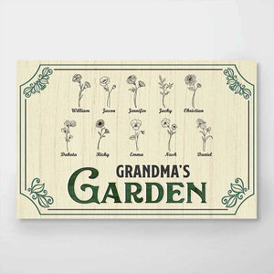 Les jolies fleurs de Nana - Affiche horizontale personnalisée pour la famille - Cadeau d'anniversaire pour maman et grand-mère