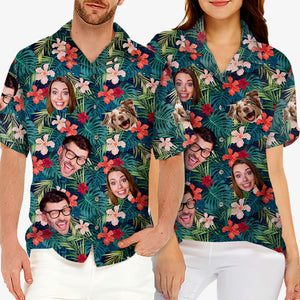 Photo personnalisée « Tu m'as eu à Aloha » - T-shirt hawaïen unisexe personnalisé avec visage personnalisé pour la famille - Cadeau pour la famille, les propriétaires d'animaux et les amoureux des animaux