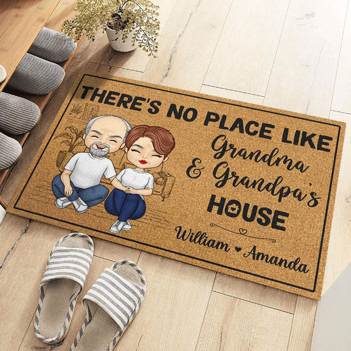 Il n'y a pas d'endroit comme la maison de grand-mère et grand-père - Tapis décoratif personnalisé pour la famille - Cadeau pour grand-mère, grand-père