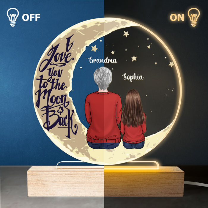Je t'aime plus que tout - Lampe LED 3D ronde personnalisée pour la famille - Cadeau d'anniversaire pour grand-mère et fête des mères