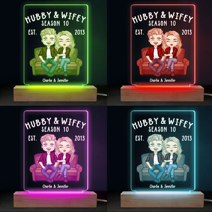 Hubby &amp; Wifey Season - Lampe LED 3D personnalisée pour couple - Cadeau pour mari et femme, anniversaire