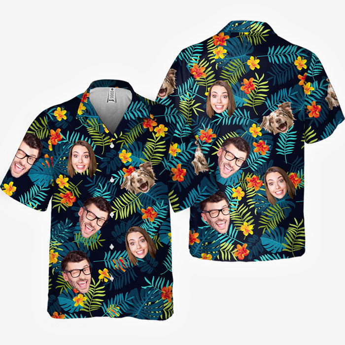 Chemise hawaïenne unisexe avec photo personnalisée - Cadeau de vacances d'été et de voyage personnalisé pour la famille, les amoureux des chiens et des chats - Ambiance tropicale uniquement
