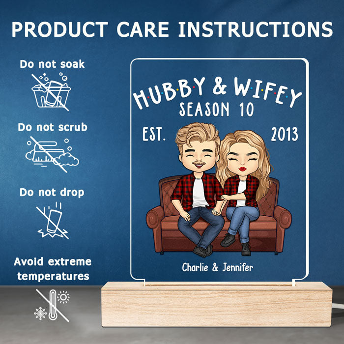 Hubby &amp; Wifey Season - Lampe LED 3D personnalisée pour couple - Cadeau pour mari et femme, anniversaire