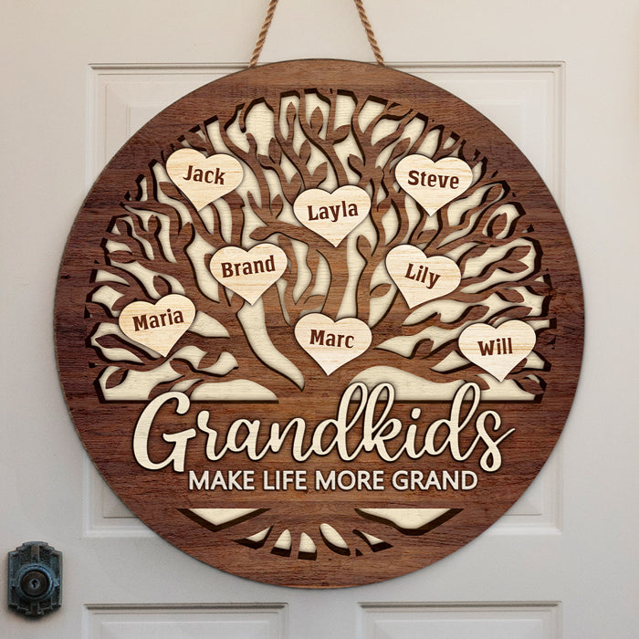 Grandkids For Grand Life - Family Personalized Custom Shaped Home Decor Wood Sign - House Warming Gift For Grandma, Grandpa, Grandparents