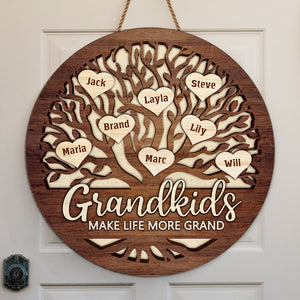 Grandkids For Grand Life - Family Personalized Custom Shaped Home Decor Wood Sign - House Warming Gift For Grandma, Grandpa, Grandparents