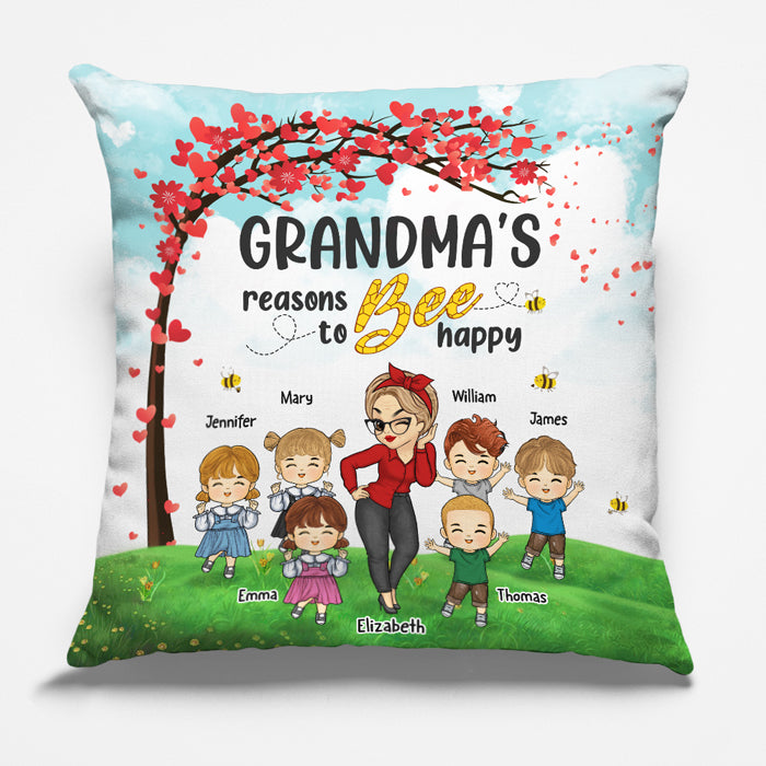 Mes raisons d'être heureux - Coussin personnalisé pour la famille - Cadeau d'anniversaire pour grand-mère et fête des mères