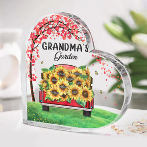 Grandma Sunflowers Garden - Family Personalized Custom Heart Shaped Acrylic Plaque - Mother's Day, Birthday Gift For Grandma