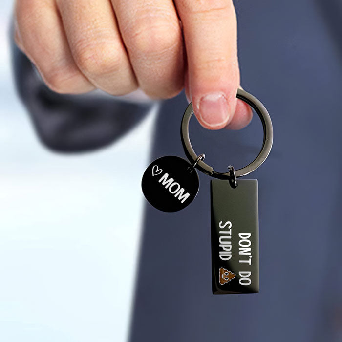 Ne faites pas de bêtises ! Porte-clés humoristique en acier inoxydable noir pour famille ! Cadeau idéal pour les membres de la famille.