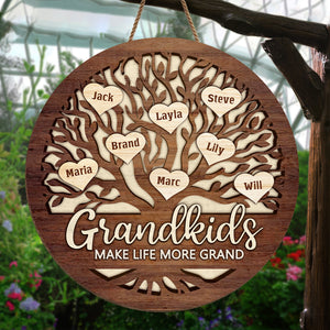 Grandkids For Grand Life - Family Personalized Custom Shaped Home Decor Wood Sign - House Warming Gift For Grandma, Grandpa, Grandparents