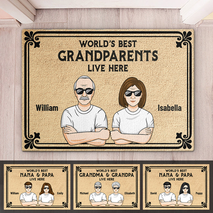 Les meilleurs grands-parents du monde vivent ici - Tapis décoratif personnalisé pour la famille - Cadeau pour les grands-parents